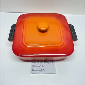 Parini Orange Square Covered Casserole Baker Non Stick 9.5 x 9.5 x 2.5 Inches